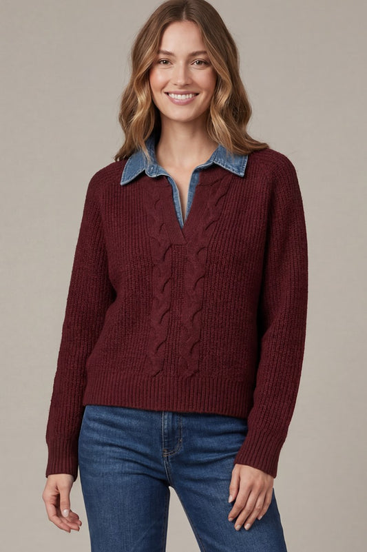 SK162D30 Denim Collared Sweater