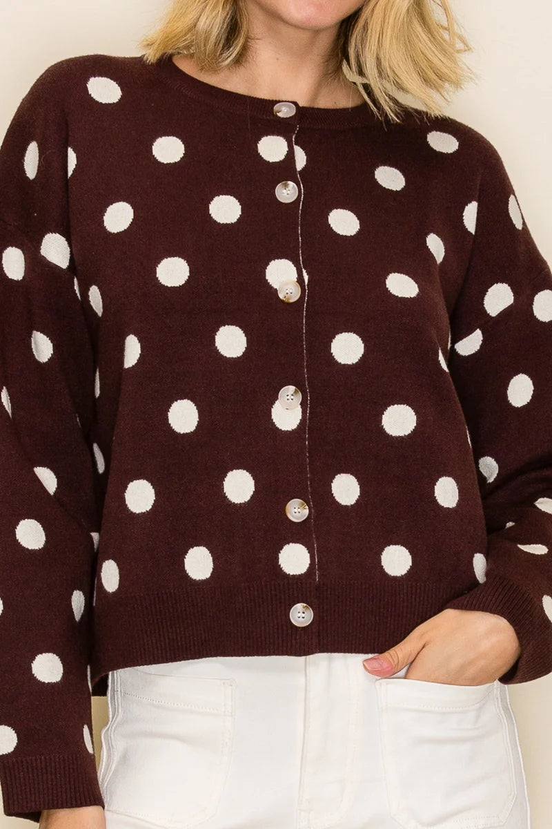 IW49913 Button Front Polka Dot Cardigan