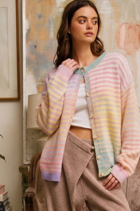 BL300D29 Space Dye Stripe Cardi