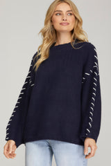 SK743Y11 Contrast Stitched Sweater
