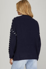 SK743Y11 Contrast Stitched Sweater