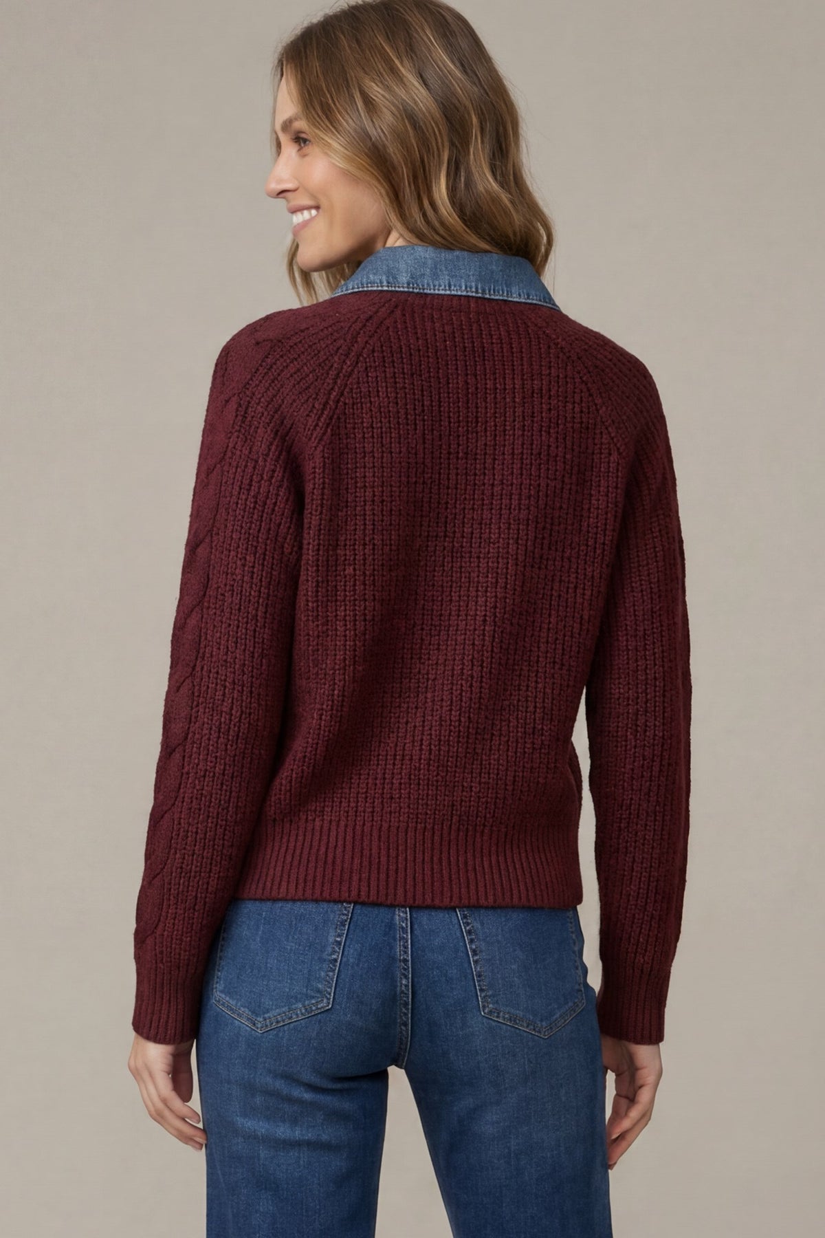 SK162D30 Denim Collared Sweater