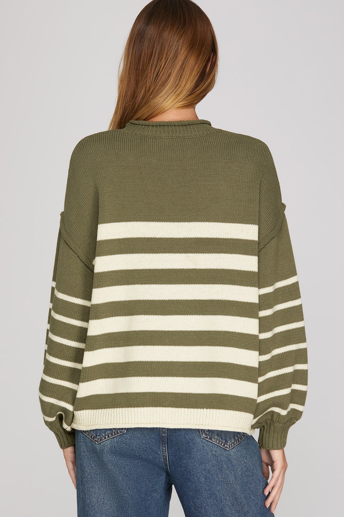 SK174T23 Striped Rolled Neck Sweater