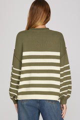SK174T23 Striped Rolled Neck Sweater