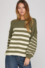 SK174T23 Striped Rolled Neck Sweater