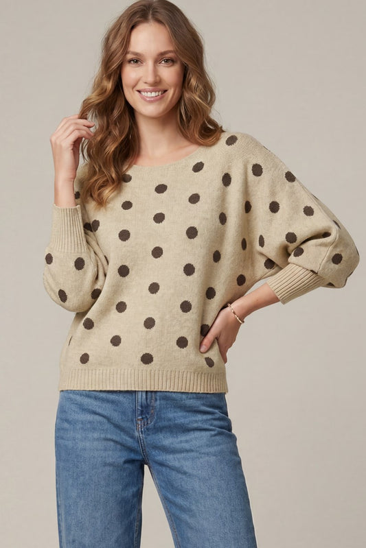 SK178P26 Boatneck Polkadot Sweater