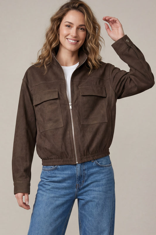 SK202T28 Faux Suede Zip Jacket