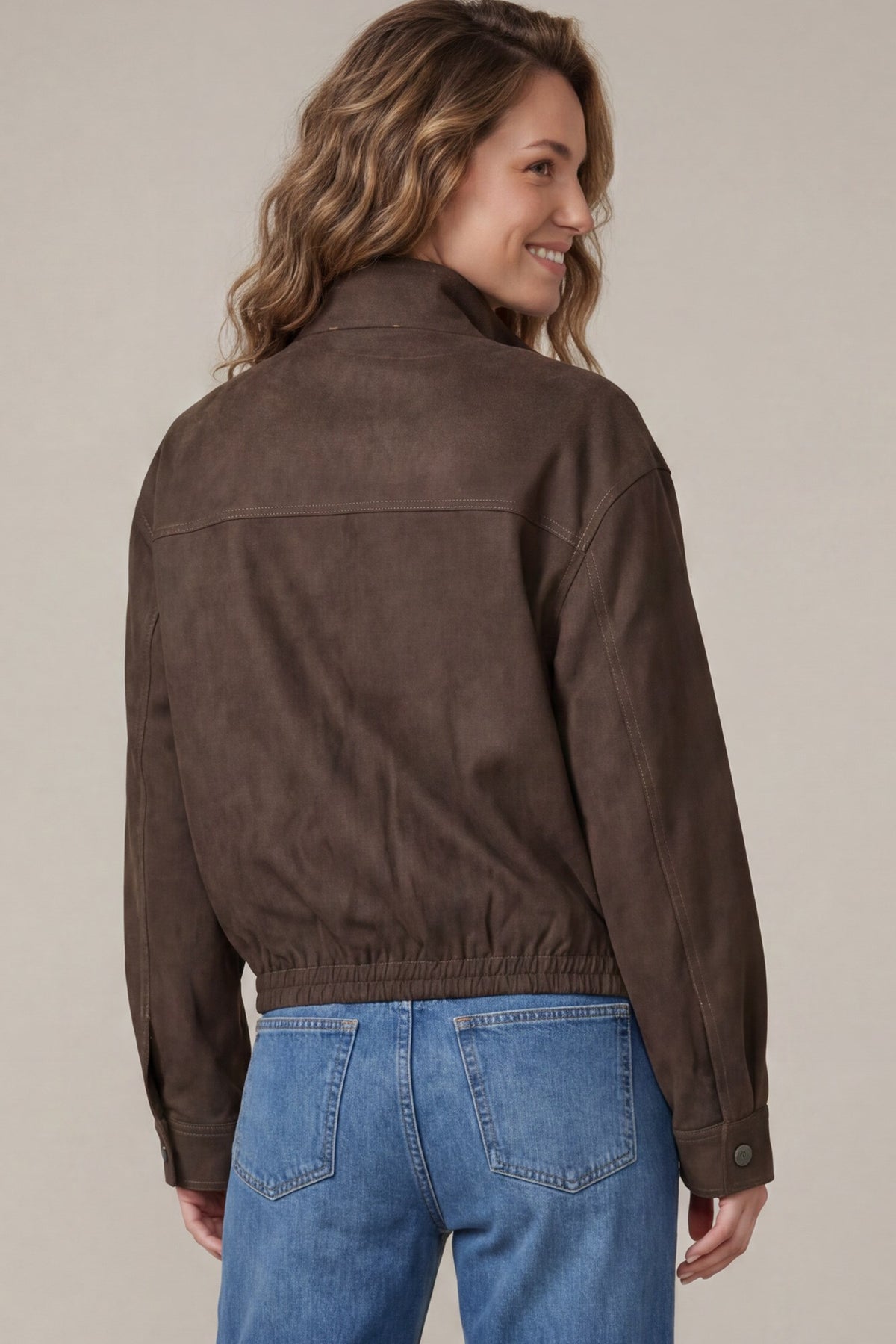 SK202T28 Faux Suede Zip Jacket