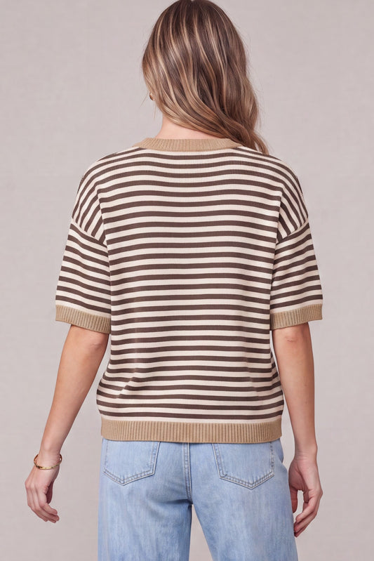 SK224R21 Striped Half Sleeve Sweater