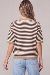 SK224R21 Striped Half Sleeve Sweater