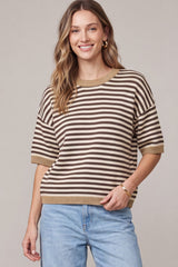 SK224R21 Striped Half Sleeve Sweater