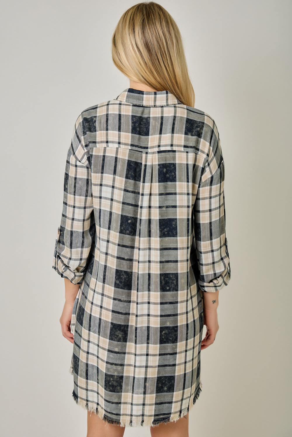 Rolled Washed Plaid Dress