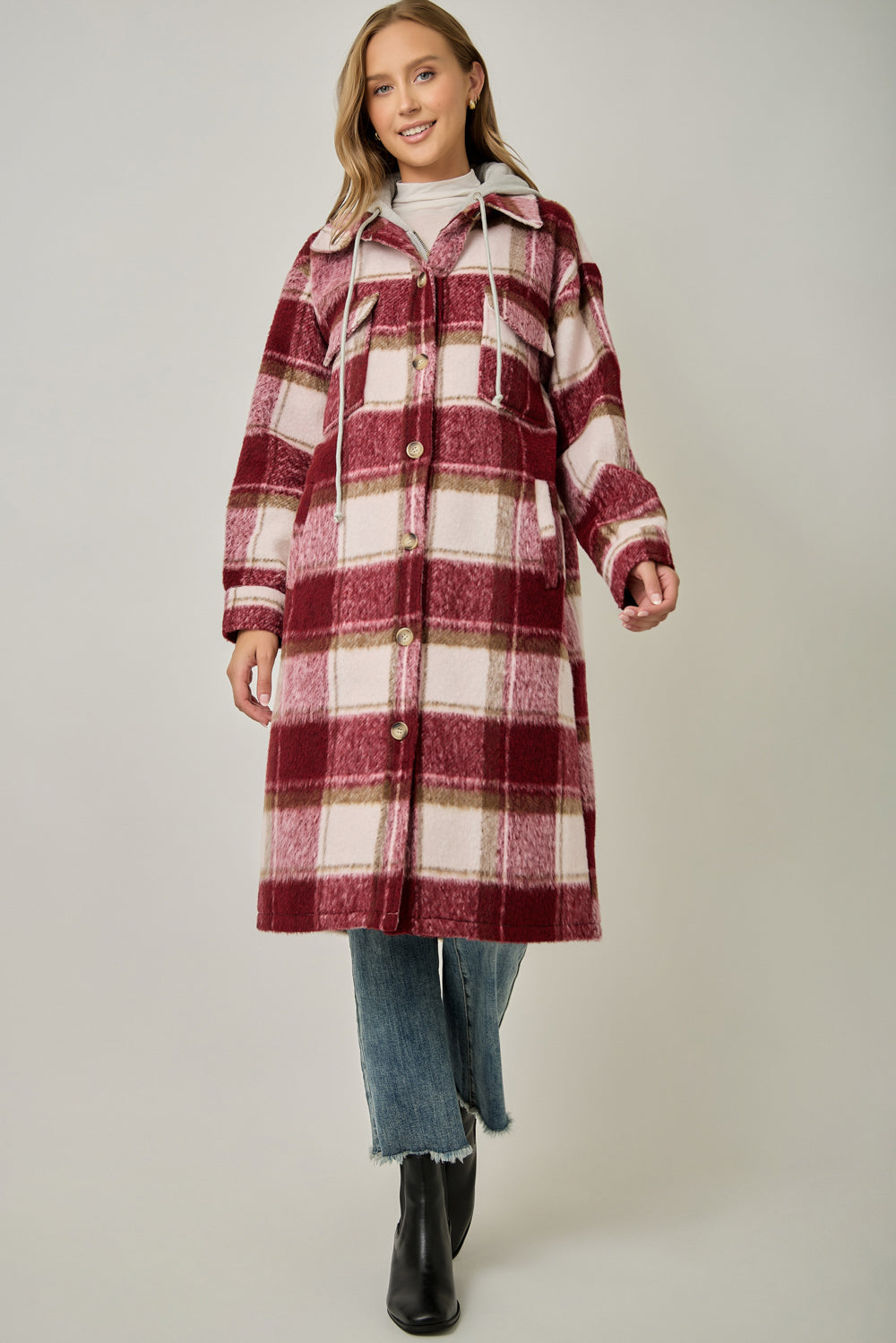 Twofer Hoodie Plaid Jacket