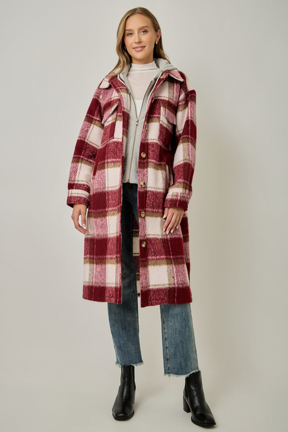 Twofer Hoodie Plaid Jacket