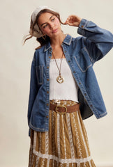 LT148S30 Embroidered Denim Shacket