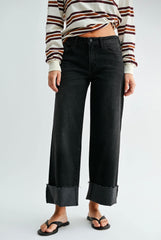 BP600J Washed Black Cuffed Slim Wide