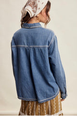LT148S30 Embroidered Denim Shacket