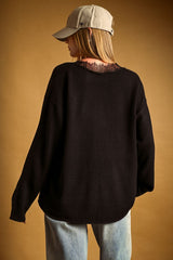 MM743T22 Lace V-neck Knit Top