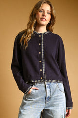 MM749N26 Plaid Contrast Cardi