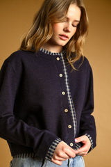 MM749N26 Plaid Contrast Cardi