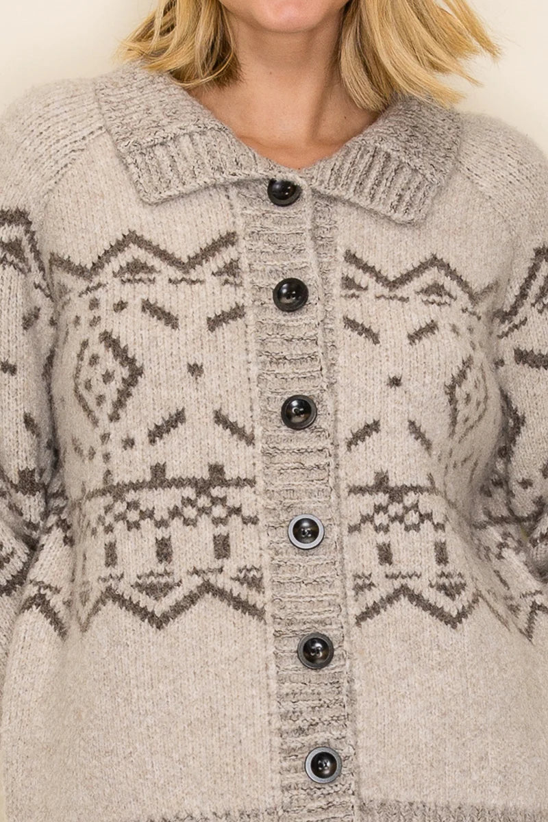 IW54005 Button Front Fair Isle Sweater