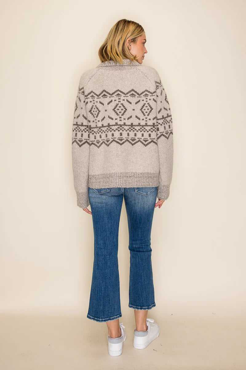 IW54005 Button Front Fair Isle Sweater