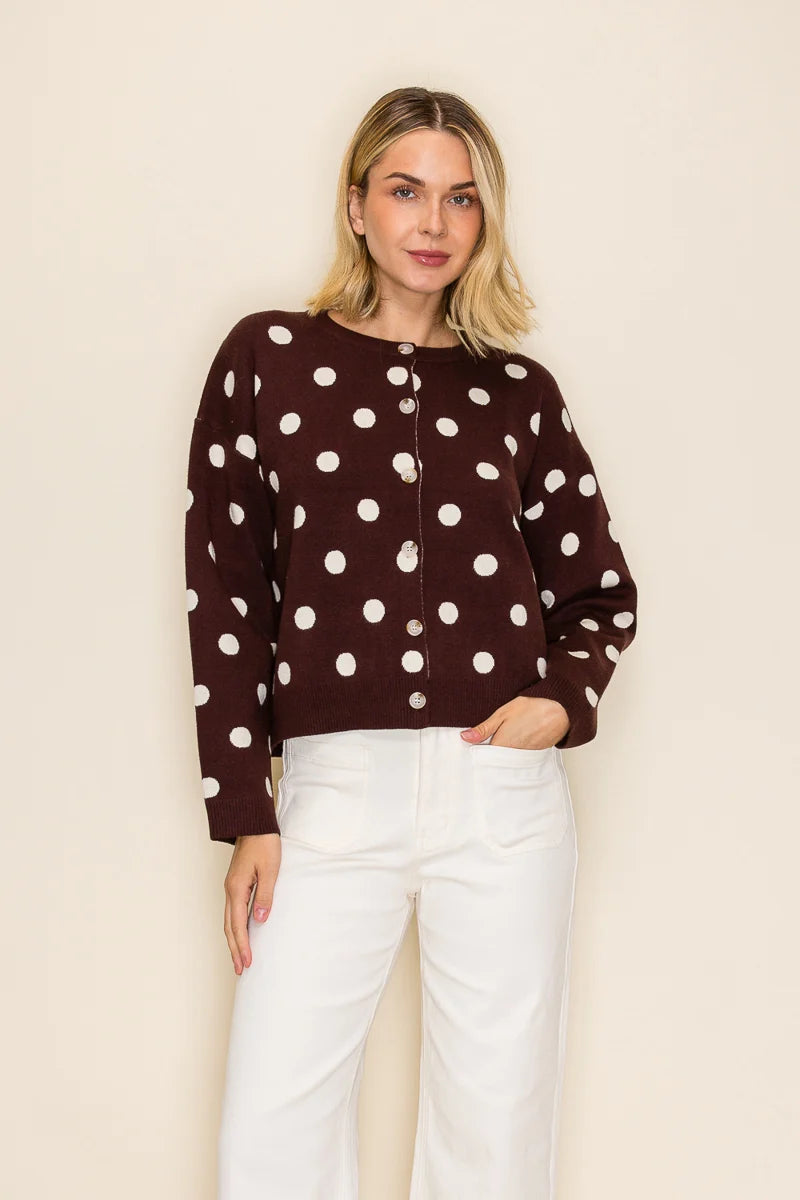 IW49913 Button Front Polka Dot Cardigan