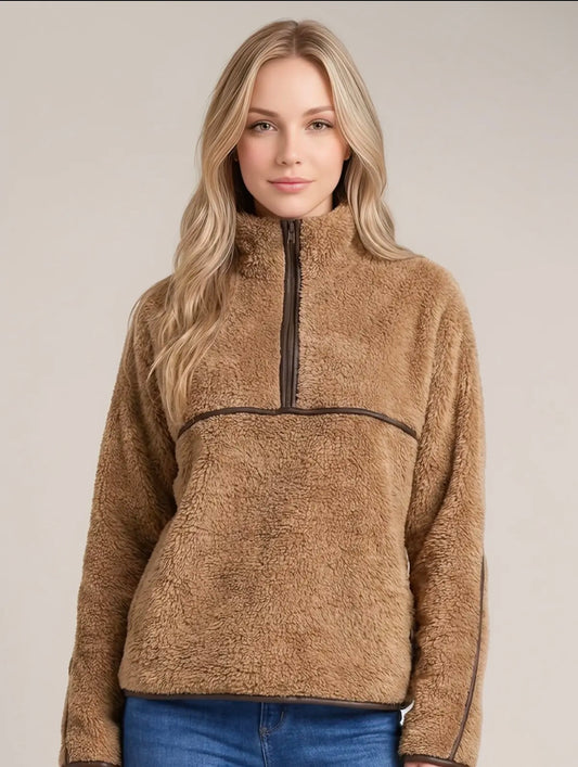 DR892T20 Faux Fur Half Zip Pullover