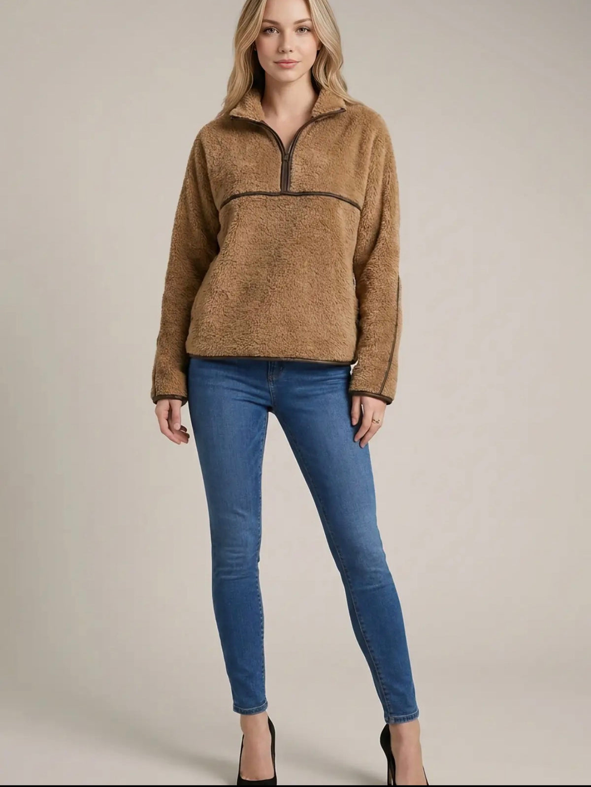 DR892T20 Faux Fur Half Zip Pullover