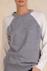 EL114B32 Color Block Crewneck Sweater