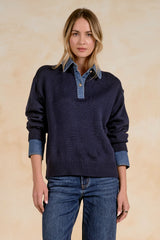 EL117D36 Denim Collared Sweater