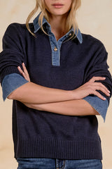 EL117D36 Denim Collared Sweater