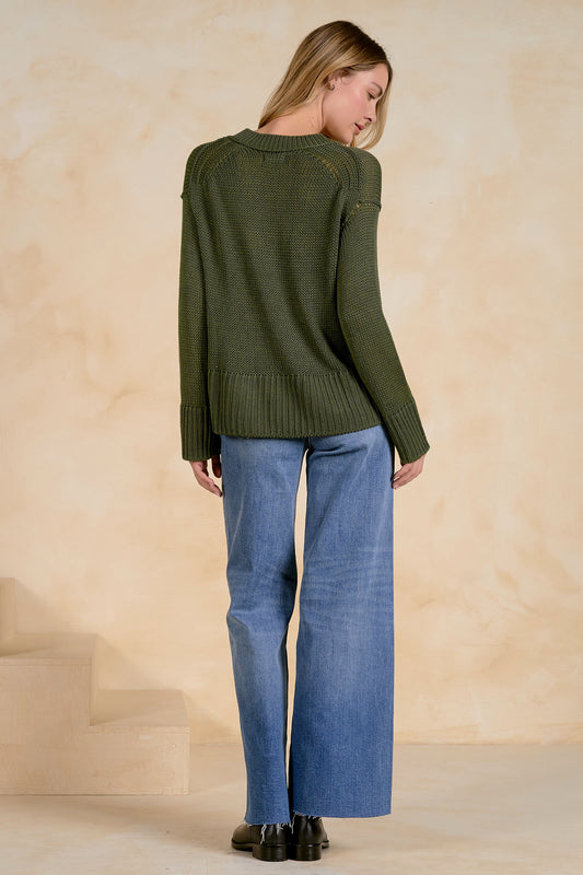 EL117F32 Crewneck Open Knit Sweater