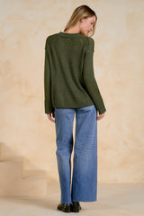 EL117F32 Crewneck Open Knit Sweater