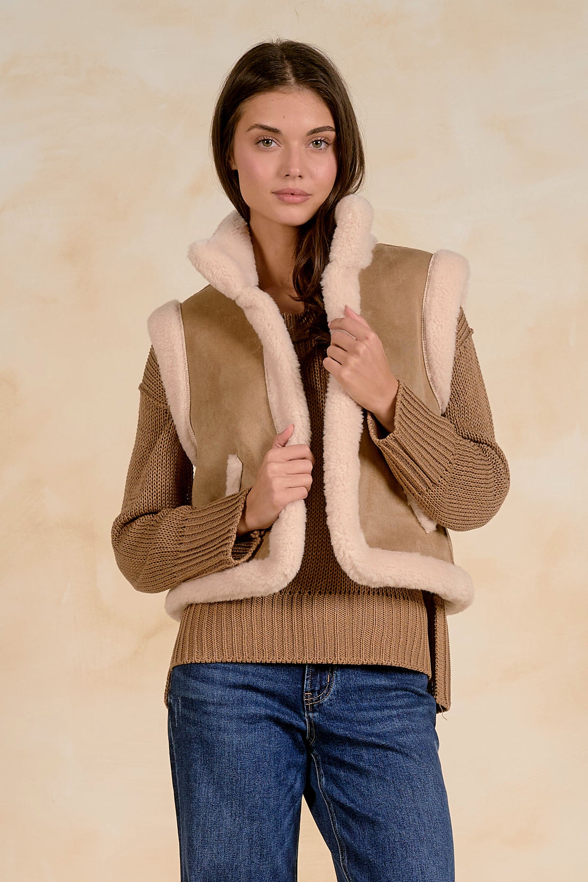 Faux Suede Sherpa Reversible Vest