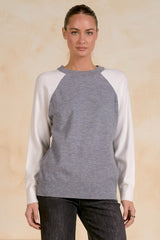 EL114B32 Color Block Crewneck Sweater
